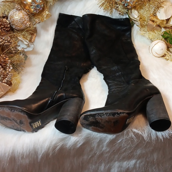 Free People Bright Lights Over The Knee Black Leather Boots. - Picture 5 of 14